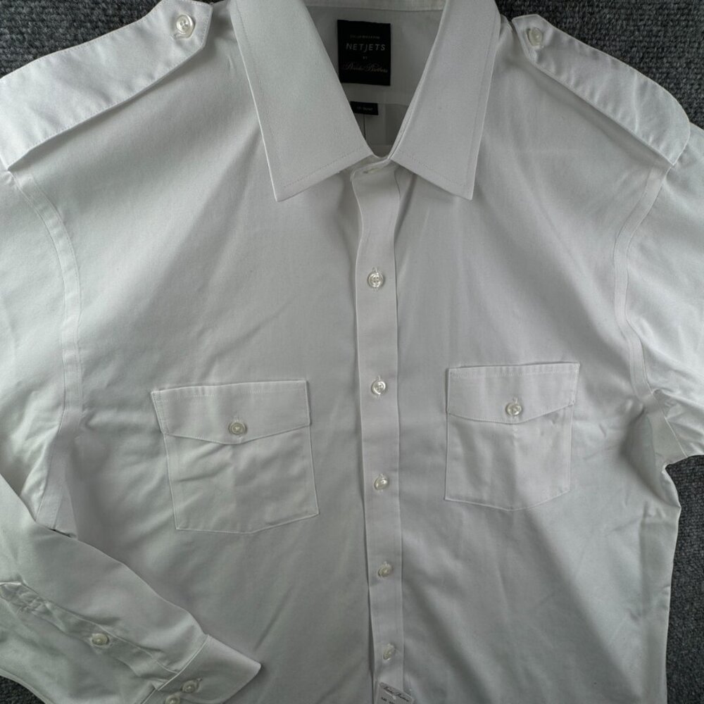 NWT Brooks Brothers For Netjets White 17 36/37 Regular White Button Up Supima